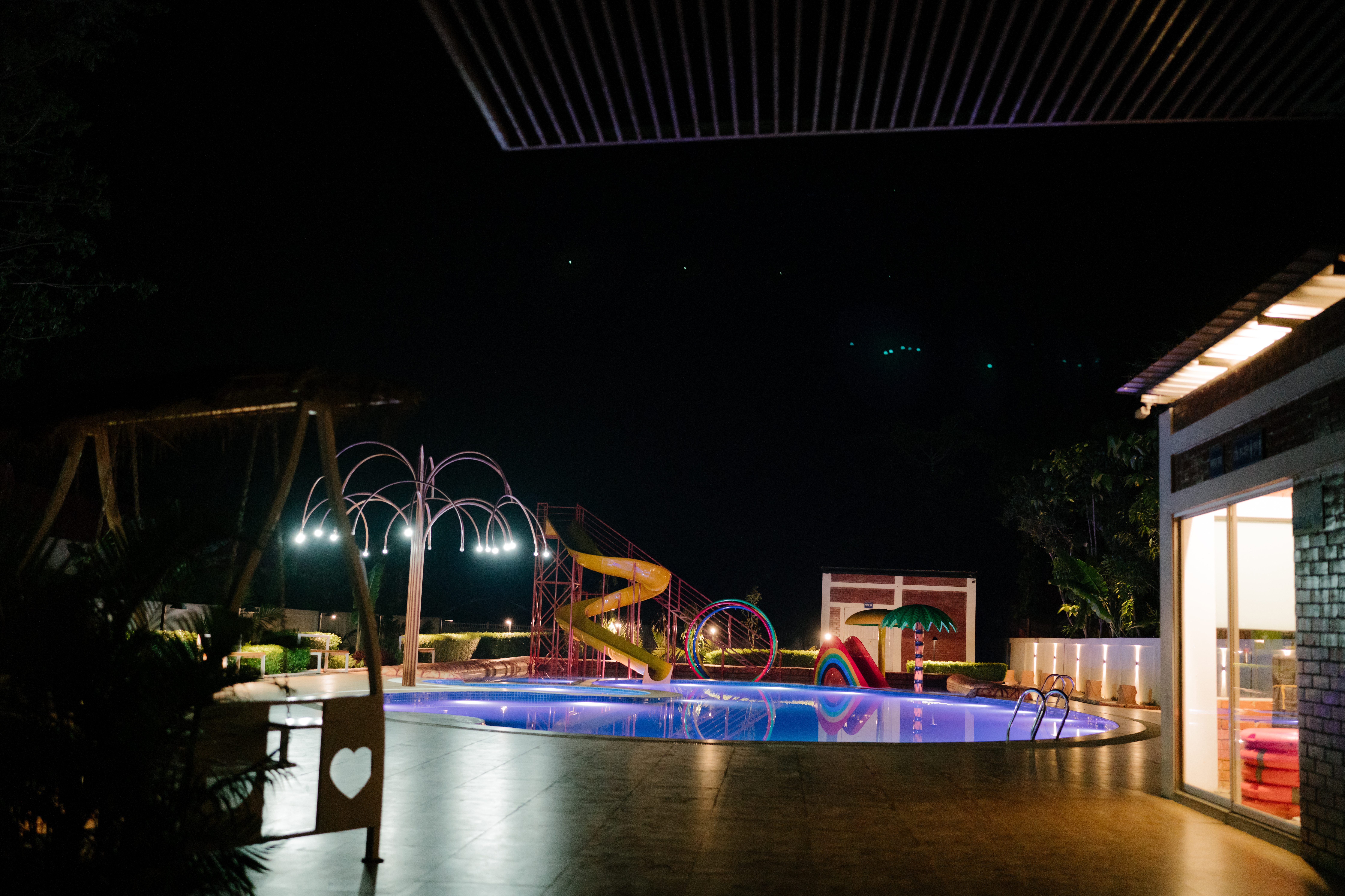 Illuminated pool at night